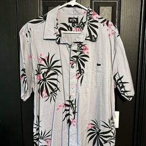 Billabong Men's Tropical Print Shirt - Black and Pink